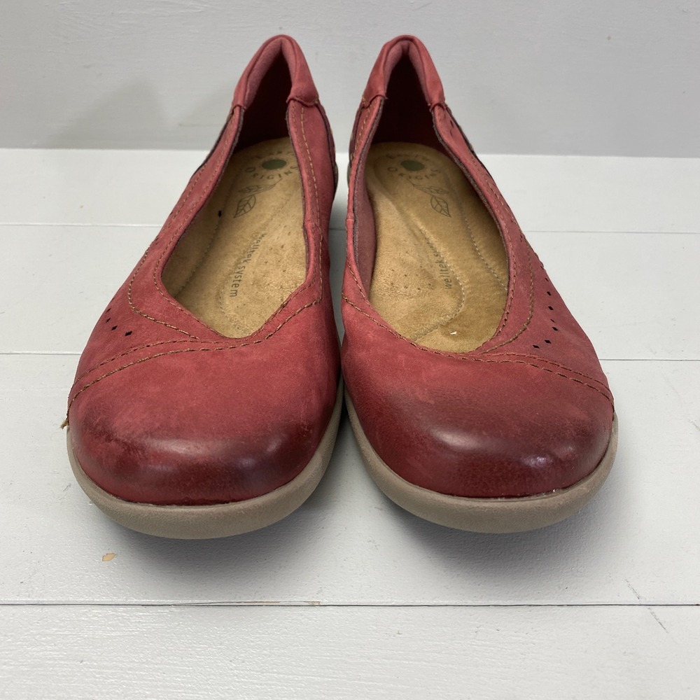 Earth Origins Lexi Flats Womens 12M Red Leather Comfort Slip On Perforated Shoes